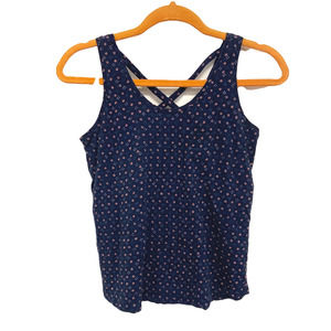 Scoopneck tank top with mini print navy blue Cross back